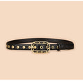 Studded Ring Buckle Quilted Skinny Belt - Black