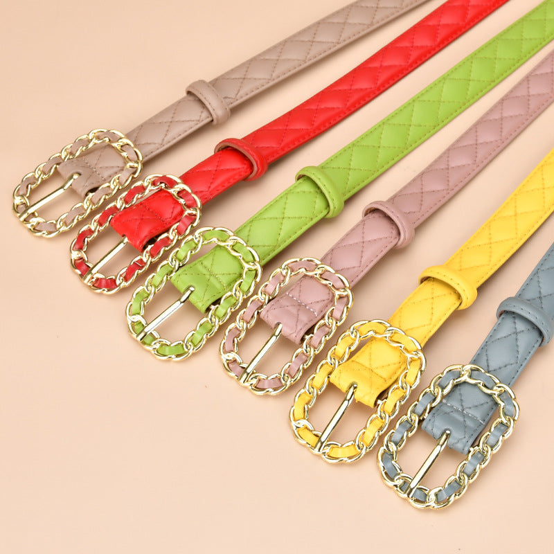 Studded Ring Buckle Quilted Skinny Belt - view 1