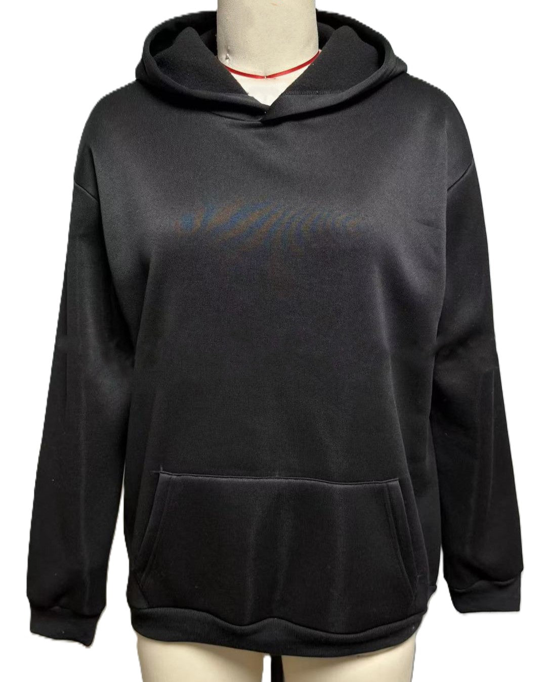 Rhinestone Mesh Open Back Hooded Sweatshirt - Black - 1