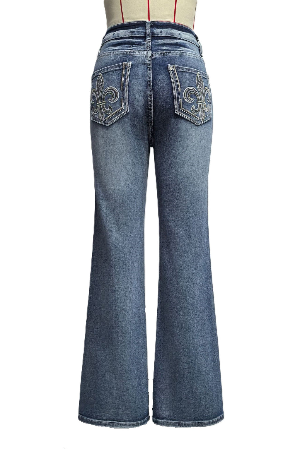 Western Flare Jeans With Stitched Pockets - Blue - 1