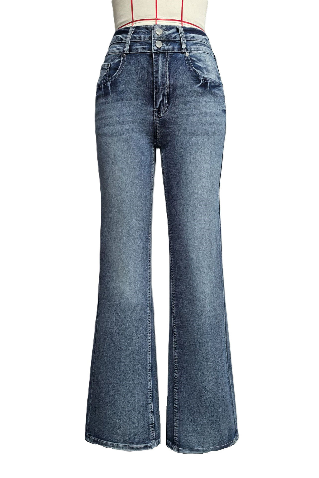 Western Flare Jeans With Stitched Pockets - Blue - 2