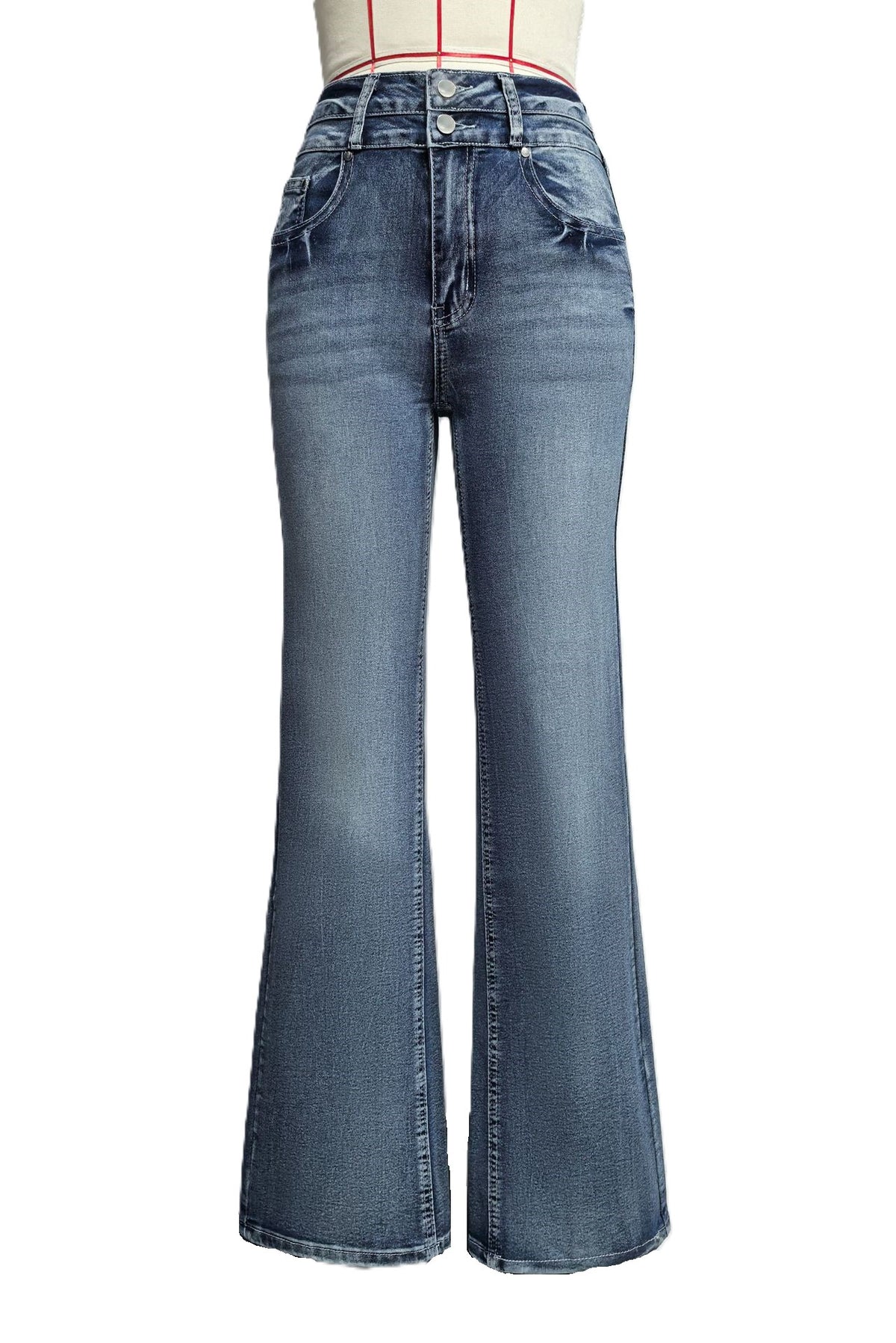 Western Flare Jeans With Stitched Pockets - Blue - 2