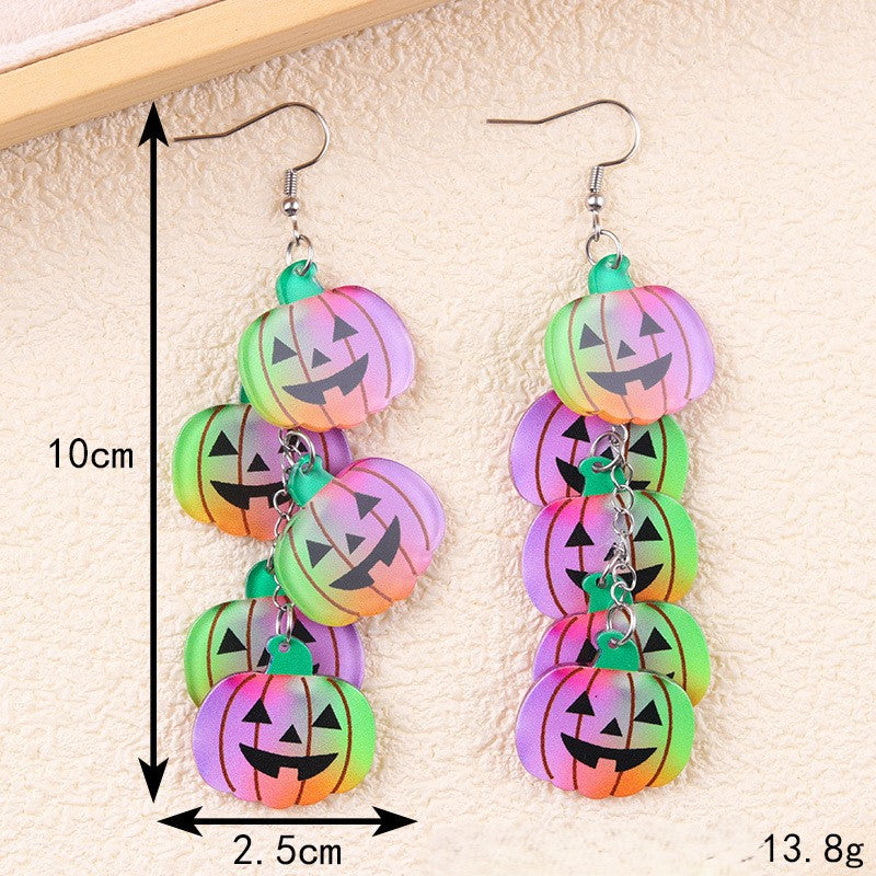 Halloween Charm Cluster Long Drop Earrings - Colorful