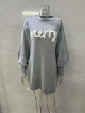 Balloon Sleeve Merry Knit Mini Dress - Grey