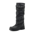 Distressed Slouchy Buckle Knee High Biker Boots - Black
