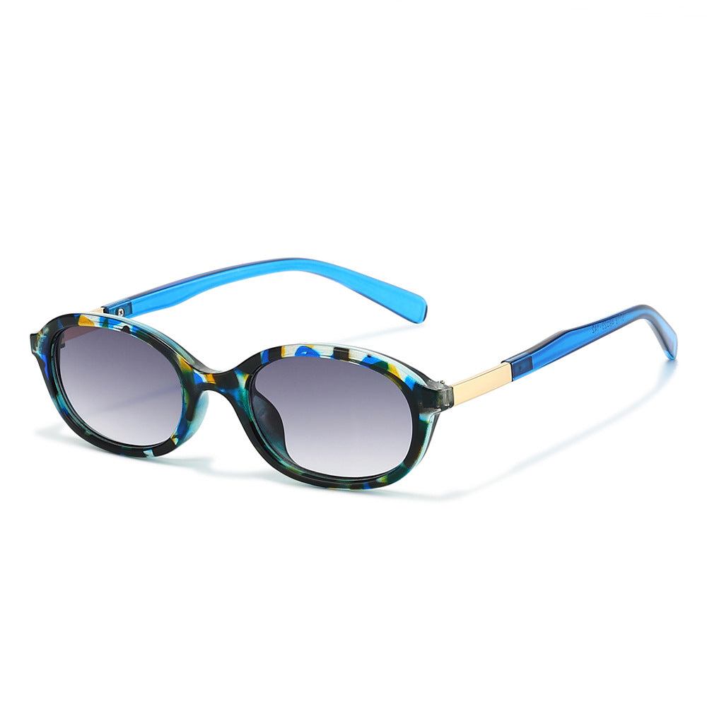 Petite Oval Retro Sunglasses With Slim Temples - Blue