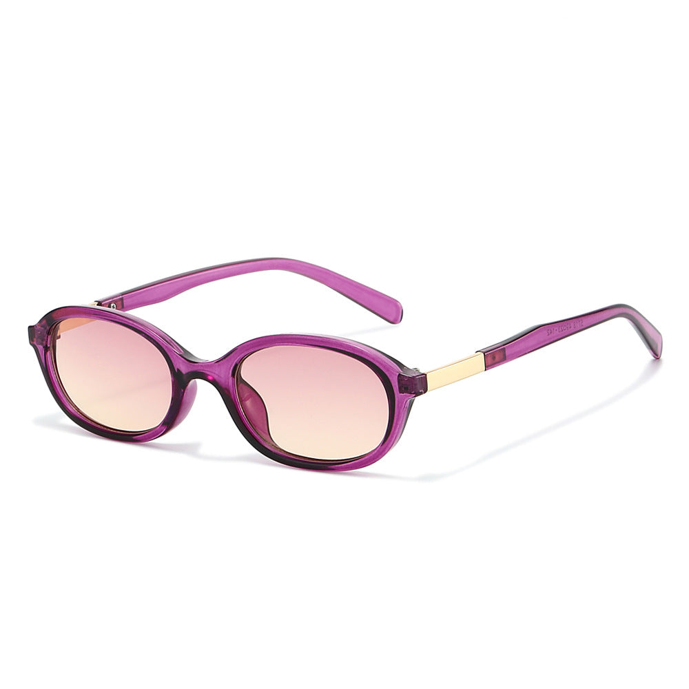 Petite Oval Retro Sunglasses With Slim Temples - Pink