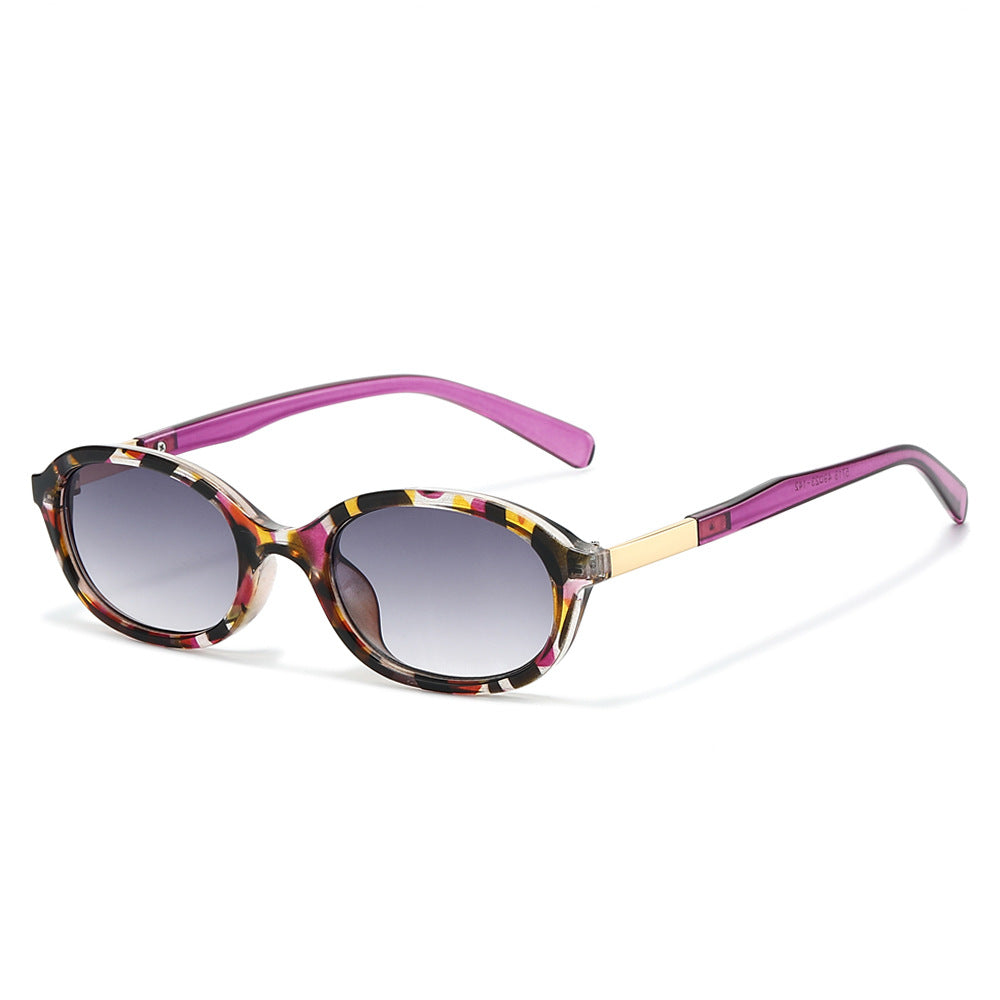 Petite Oval Retro Sunglasses With Slim Temples - Purple