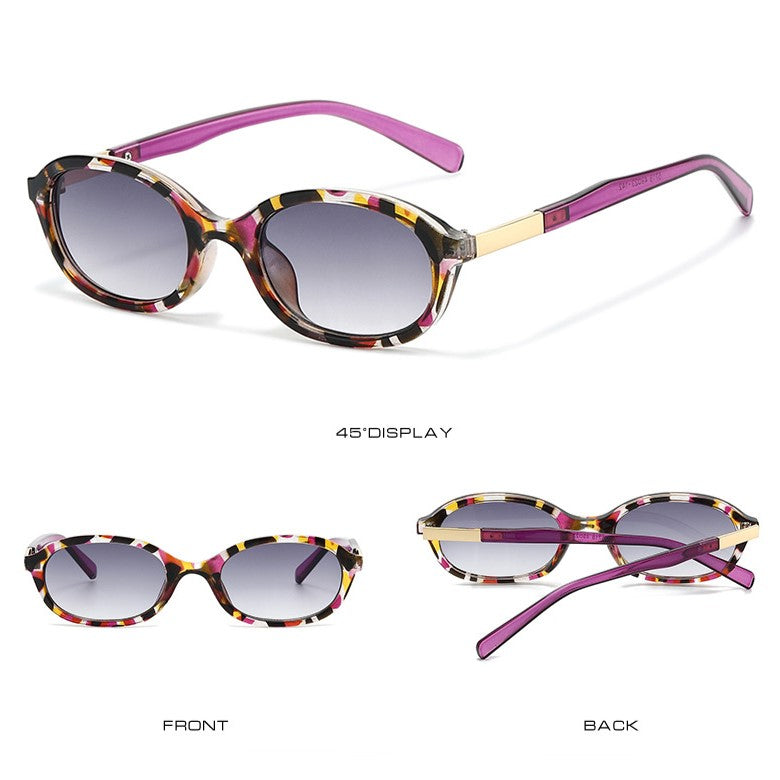 Petite Oval Retro Sunglasses With Slim Temples - Purple - 1
