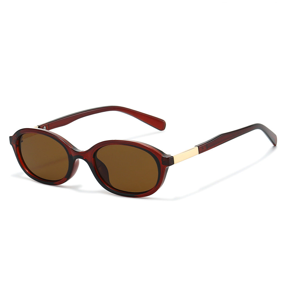 Petite Oval Retro Sunglasses With Slim Temples - WineRed