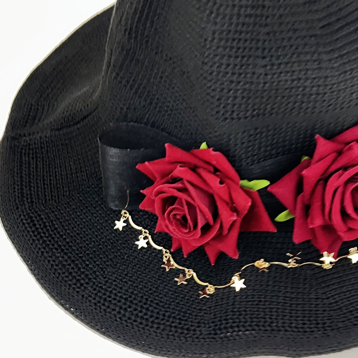 Knit Witch Hat With Flowers And Star Chain - Red - 2
