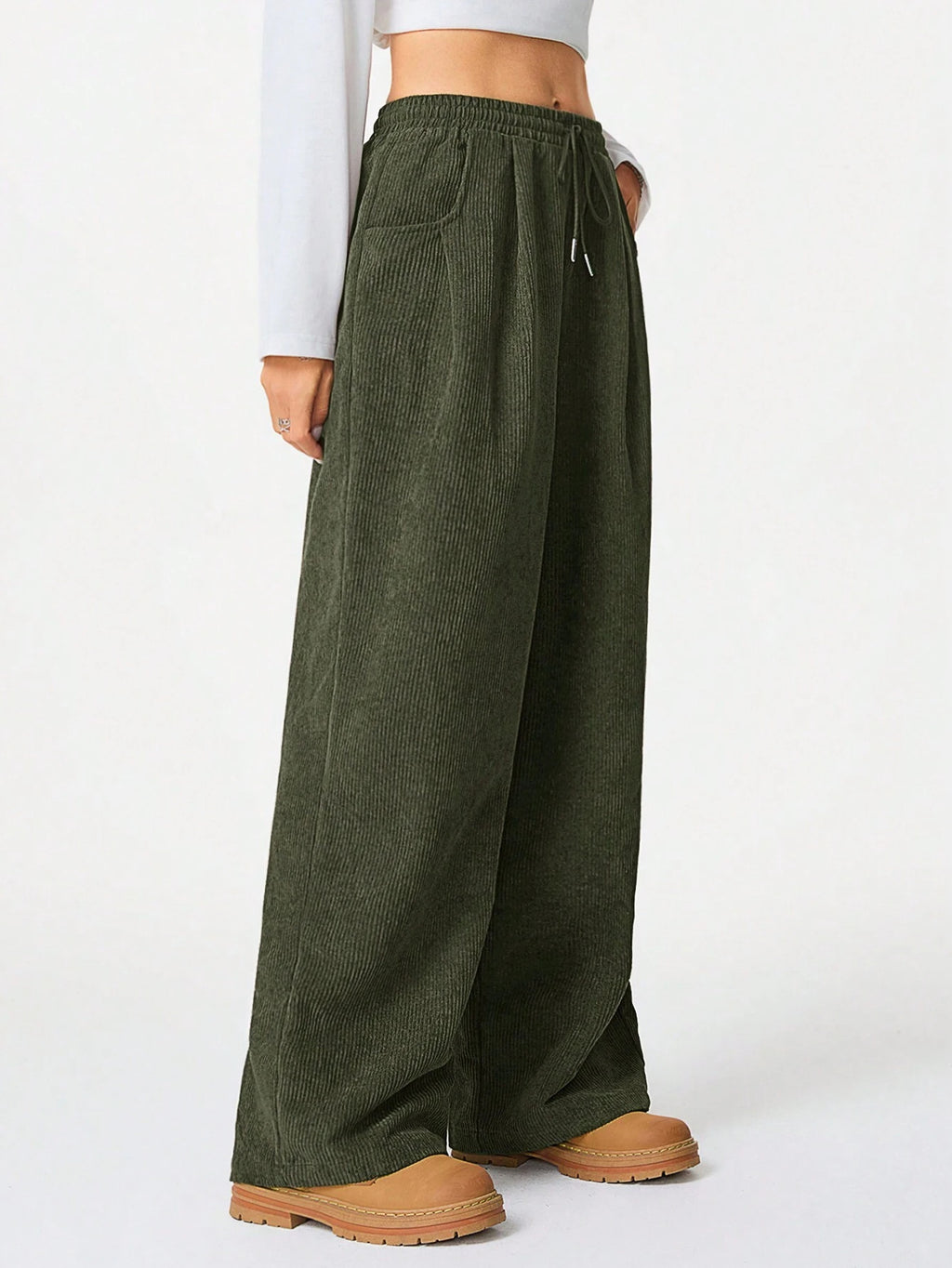 Ribbed Wide Leg Drawstring Pants