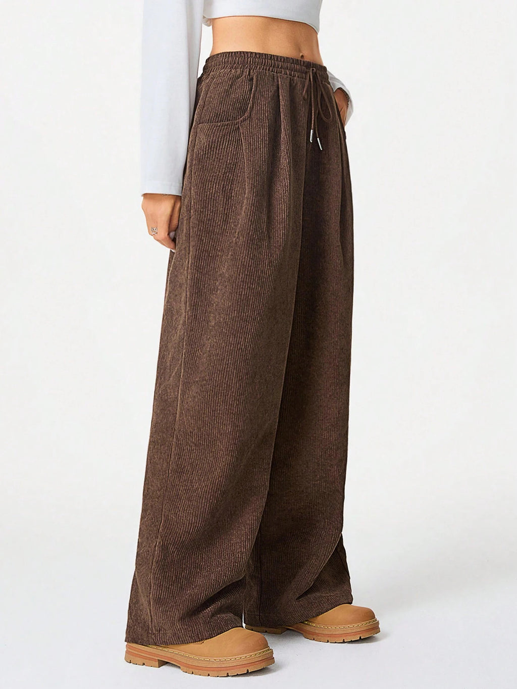 Ribbed Wide Leg Drawstring Pants - view 2