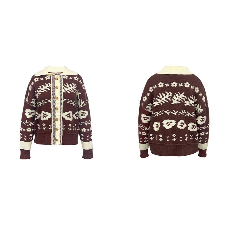 Floral Jacquard Oversized Button Cardigan