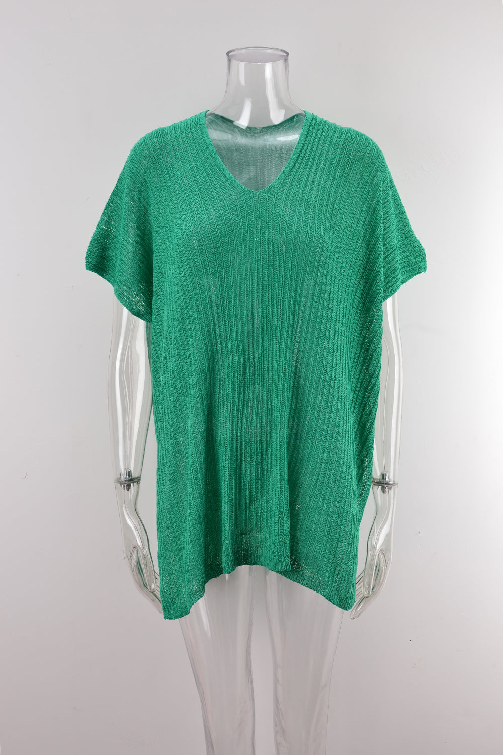 Oversized Sheer Knit Tunic Beach Cover Up - Green - 4