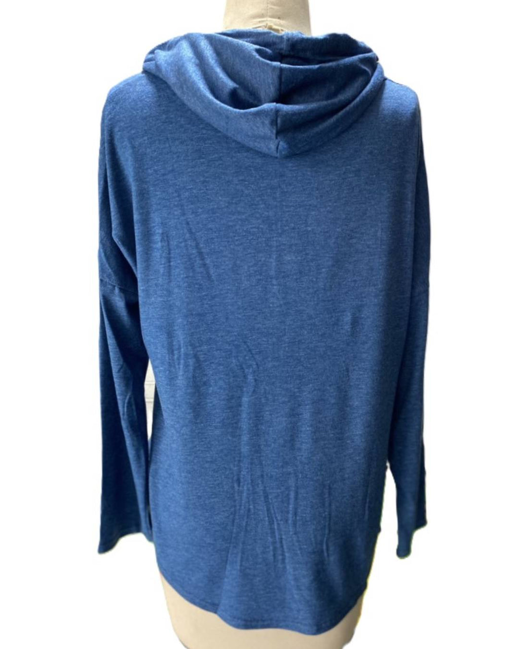 V-Neck Hooded Tee With Chest Pocket - Blue - 1