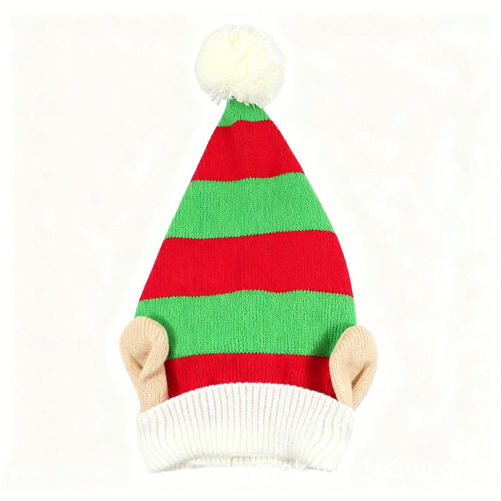 Elf Ear Knit Beanie with Pom Pom for Christmas - CRGreen