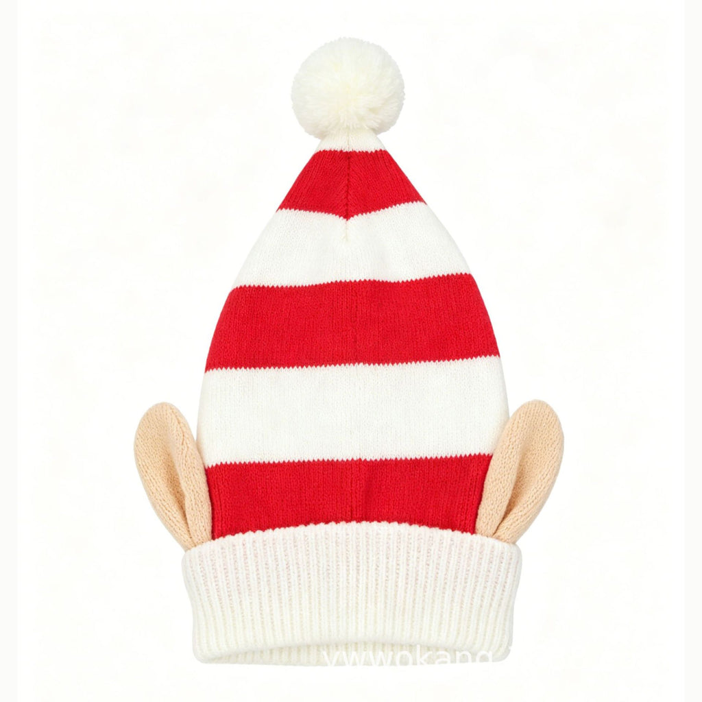 Elf Ear Knit Beanie with Pom Pom for Christmas - CWRed