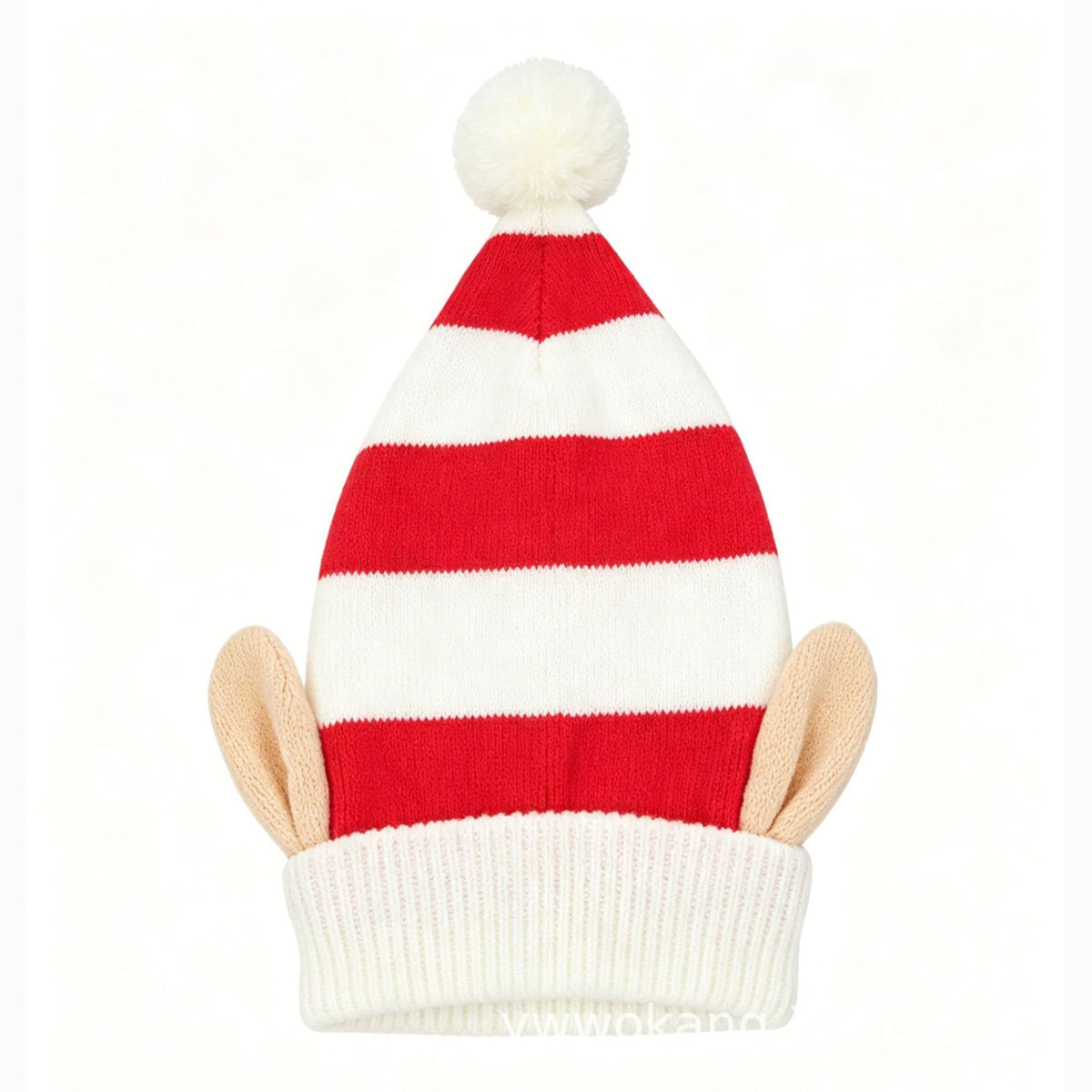 Elf Ear Knit Beanie with Pom Pom for Christmas - CWRed