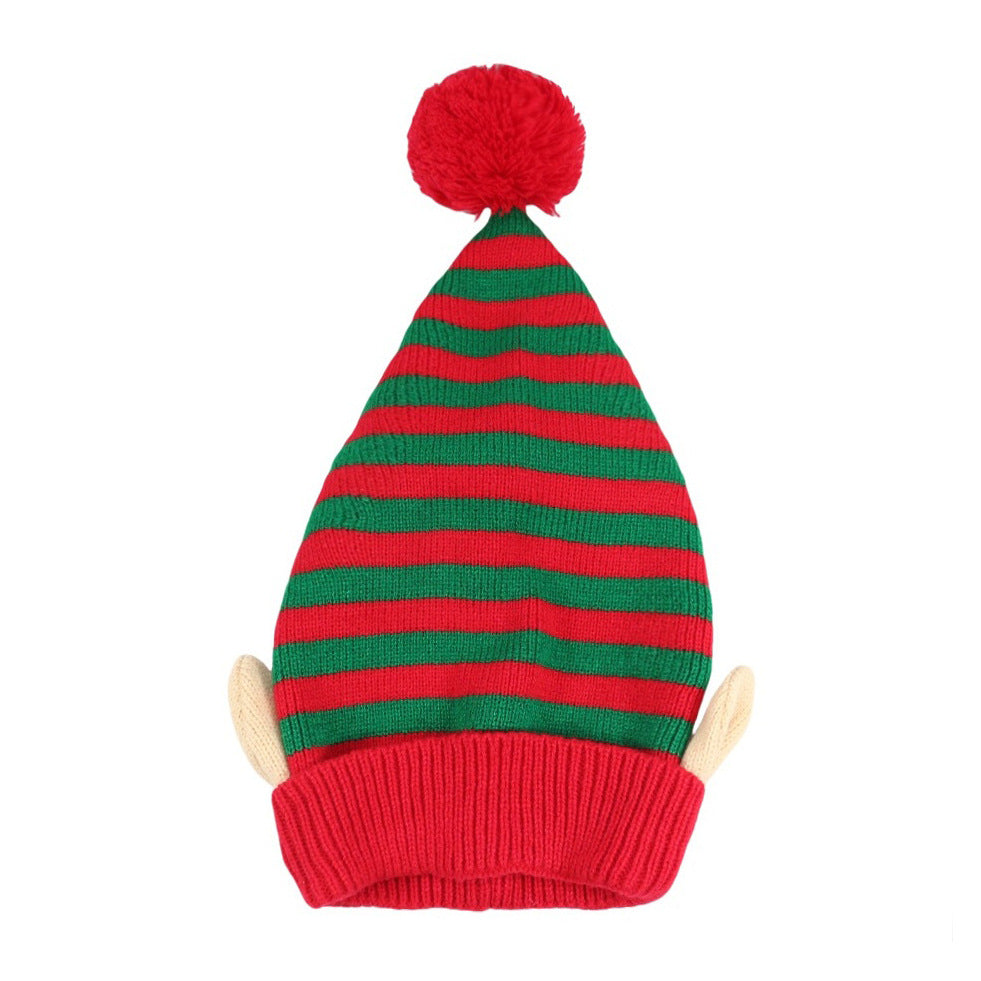 Elf Ear Knit Beanie with Pom Pom for Christmas - GRed - 1