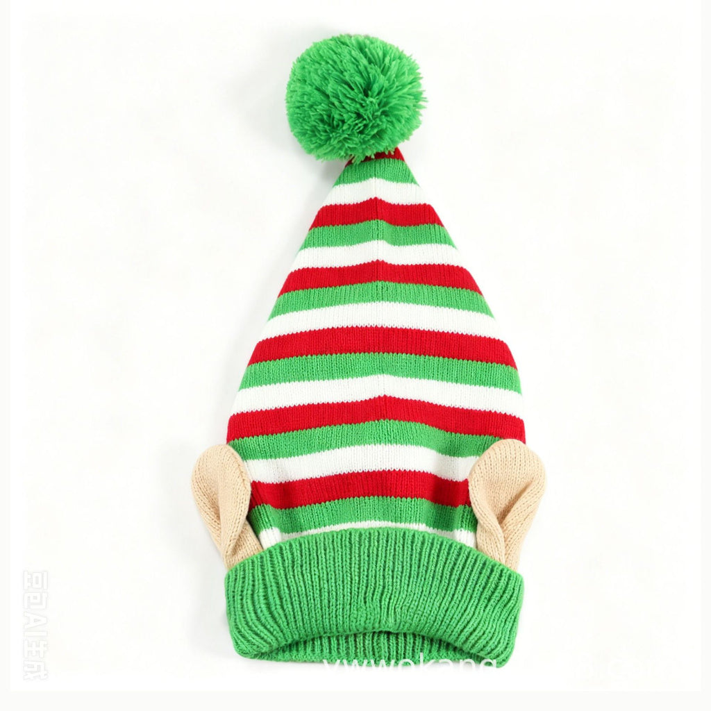 Elf Ear Knit Beanie with Pom Pom for Christmas - RWGreen