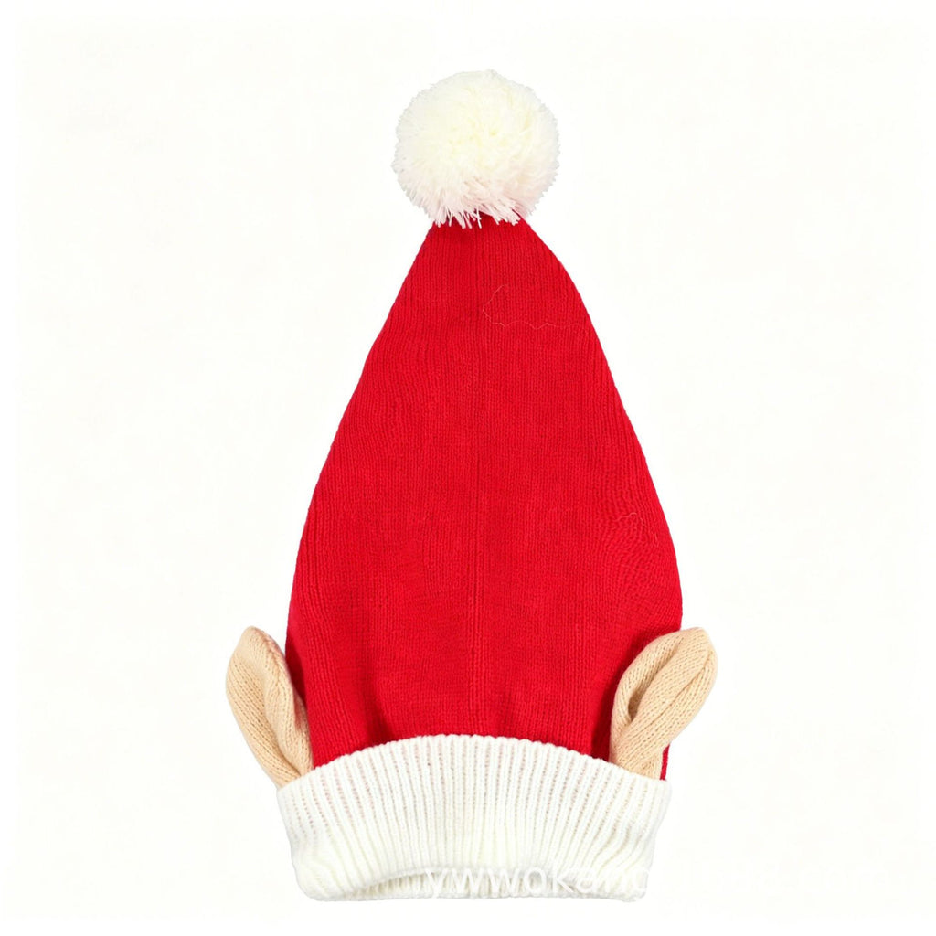 Elf Ear Knit Beanie with Pom Pom for Christmas - Red