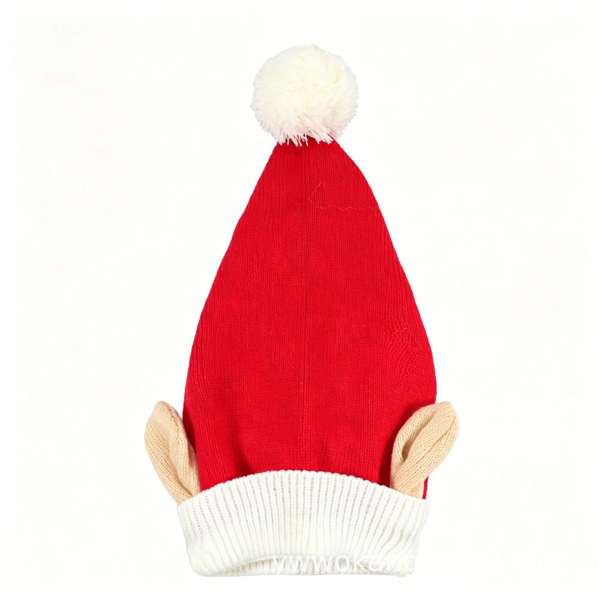 Elf Ear Knit Beanie with Pom Pom for Christmas - Red