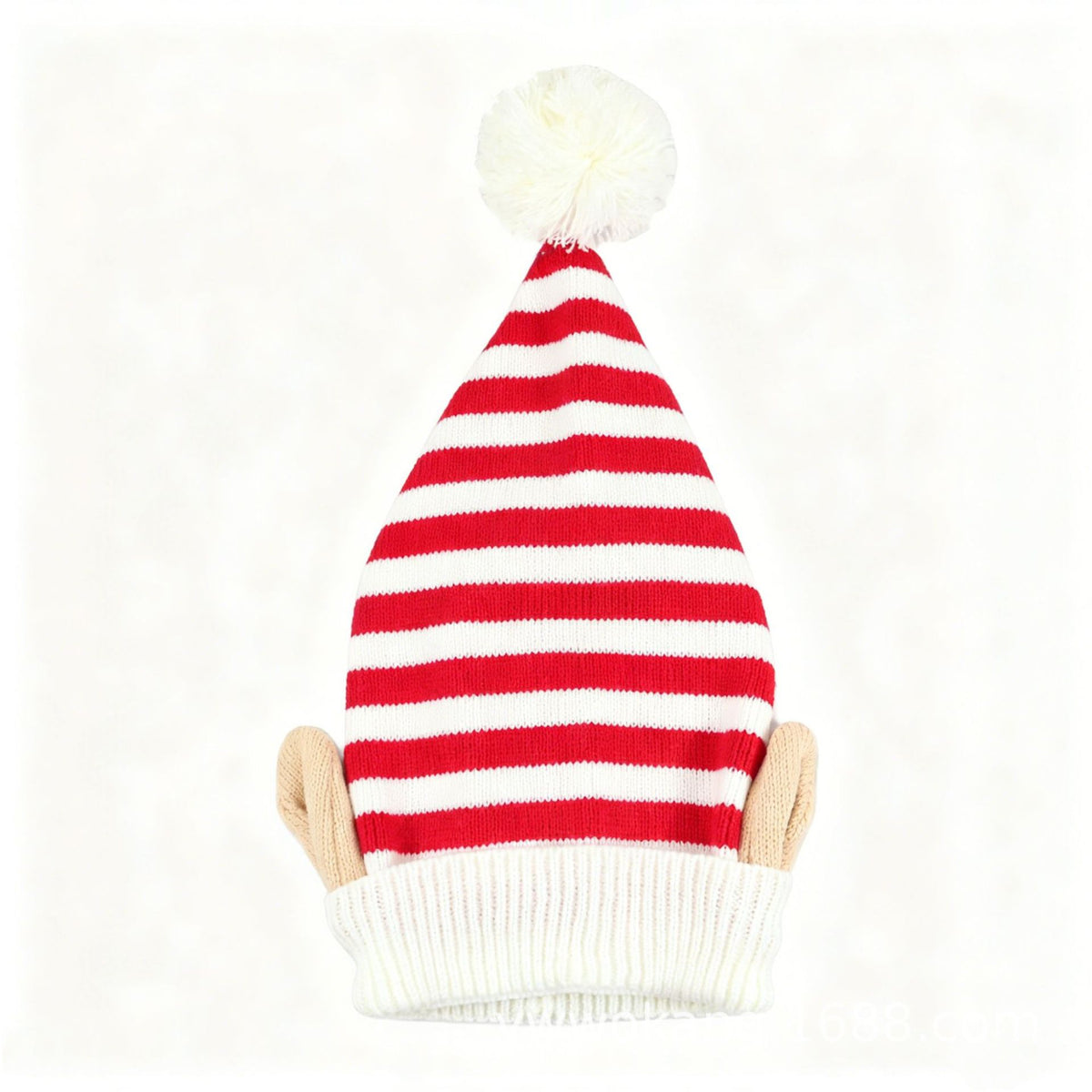 Elf Ear Knit Beanie with Pom Pom for Christmas - WRed