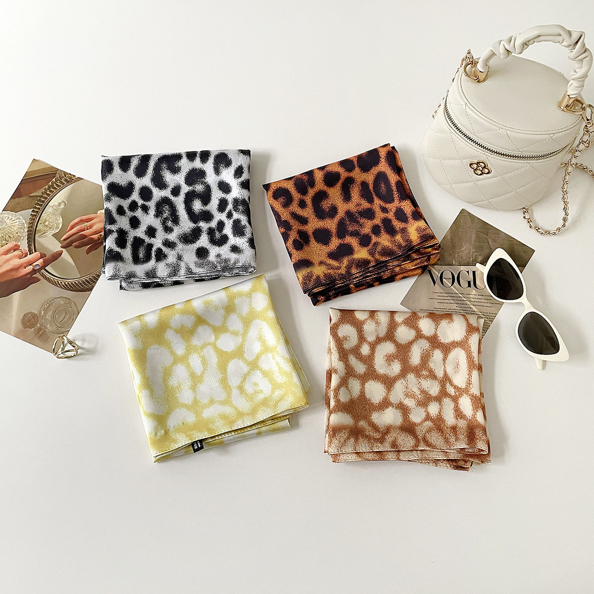 Leopard Spot Square Bandana Neck Scarf - Brown - 1