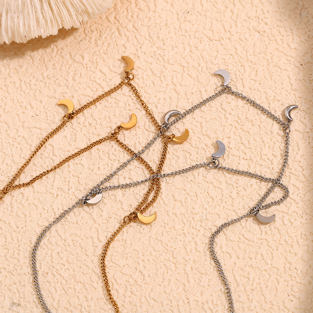 Layered Crescent Moon Charm Necklace - Silvery - 2