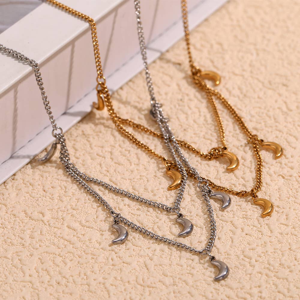 Layered Crescent Moon Charm Necklace