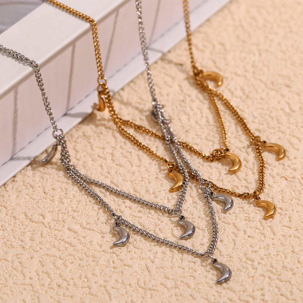 Layered Crescent Moon Charm Necklace - view 1