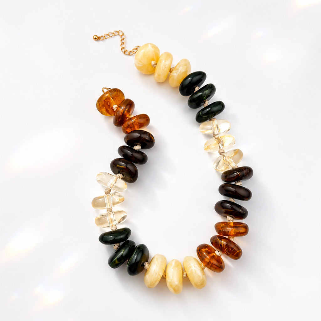 Oversized Marbled Resin Bead Statement Necklace - Color_01