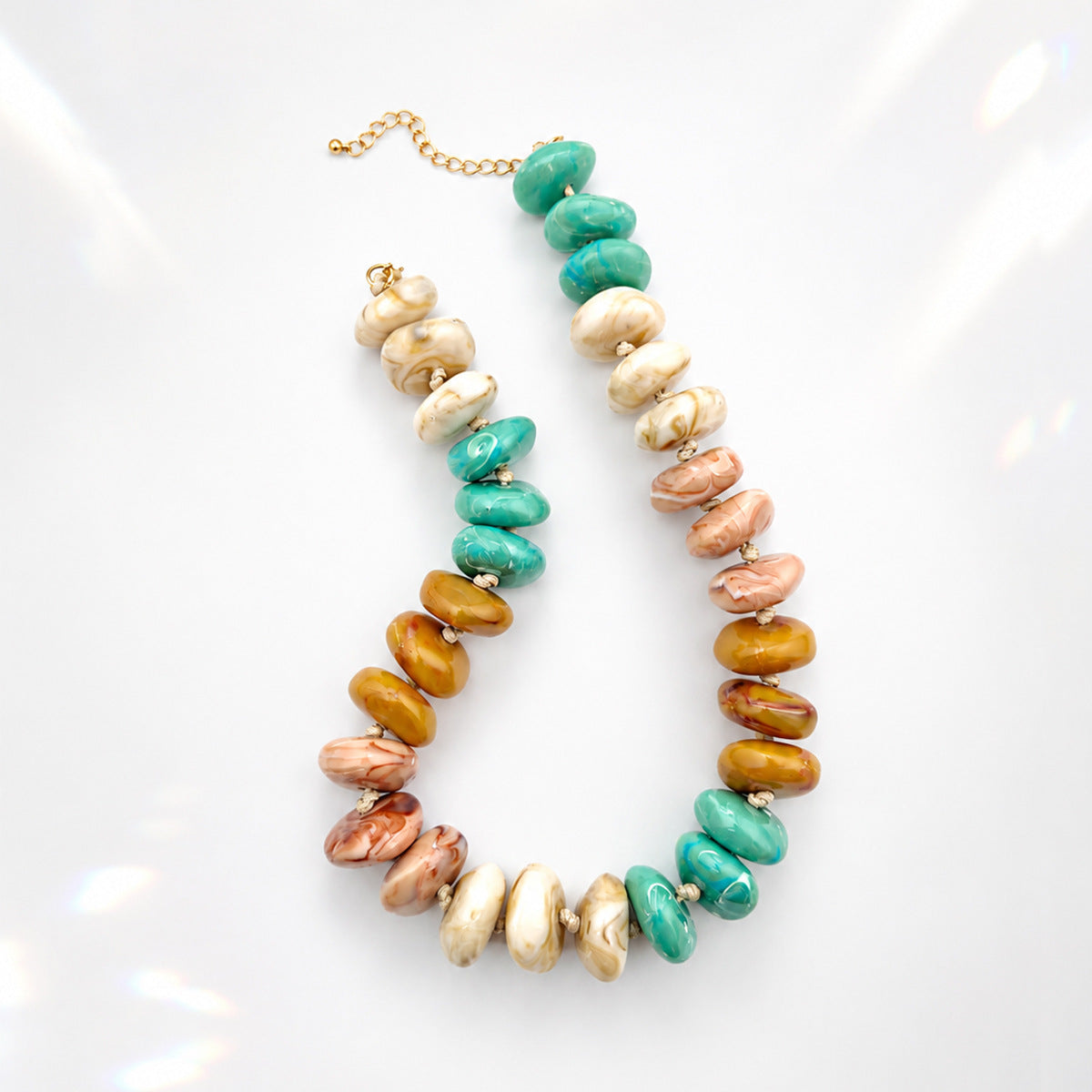 Oversized Marbled Resin Bead Statement Necklace - Color_03
