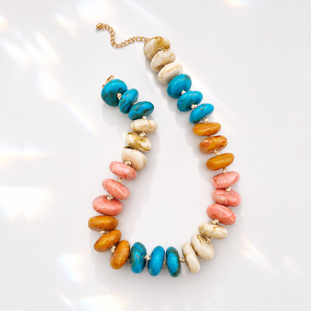 Oversized Marbled Resin Bead Statement Necklace - Color_04