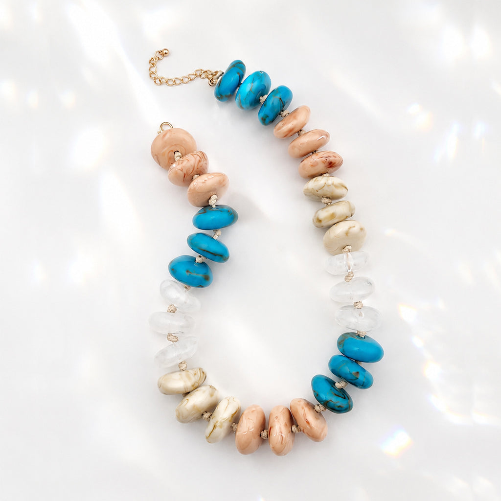 Oversized Marbled Resin Bead Statement Necklace - Color_07