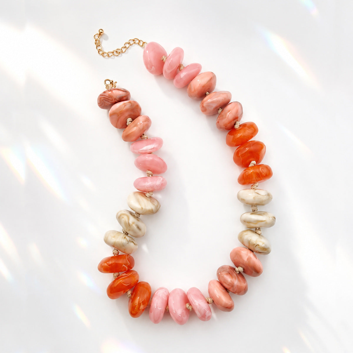 Oversized Marbled Resin Bead Statement Necklace - Color_08