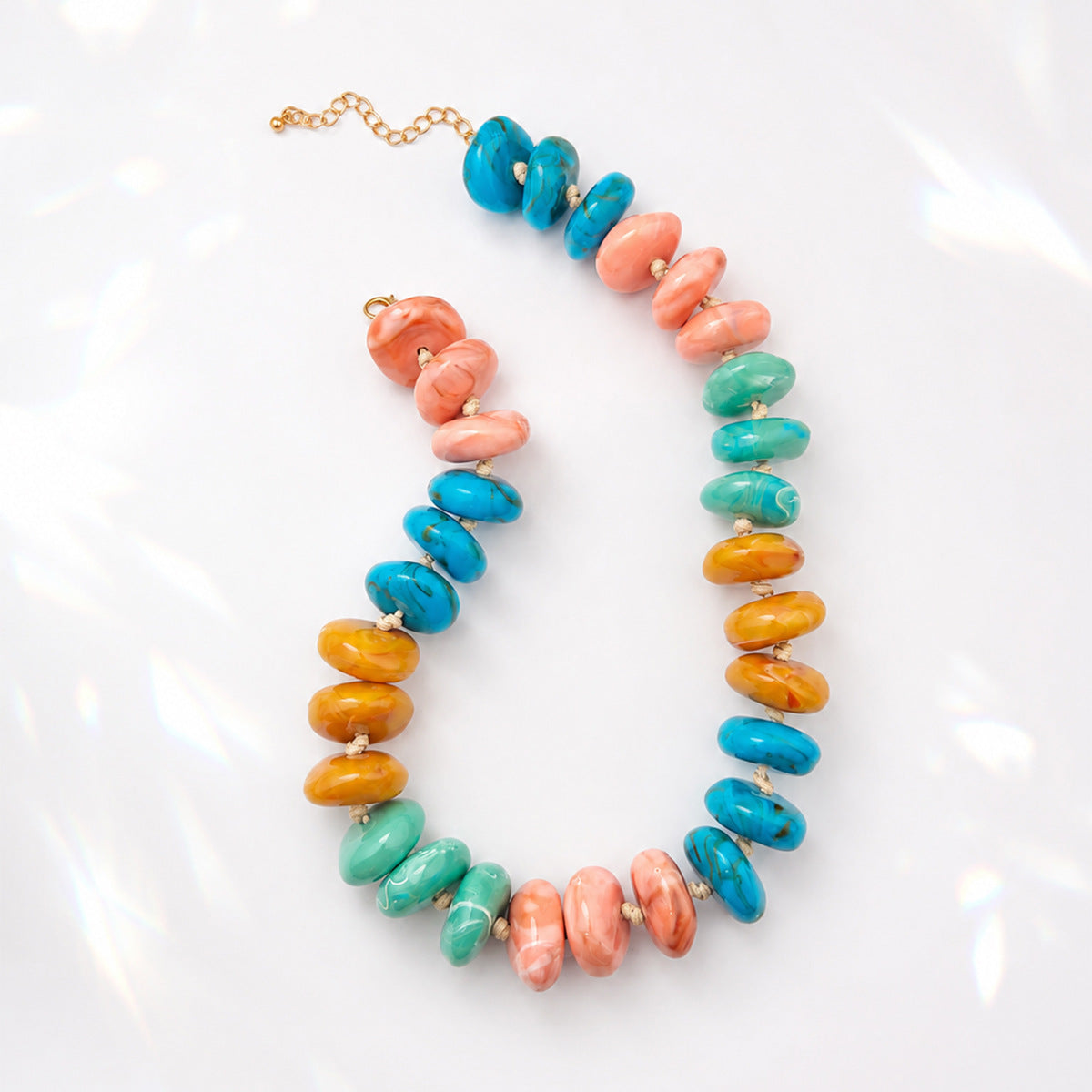 Oversized Marbled Resin Bead Statement Necklace - Color_09