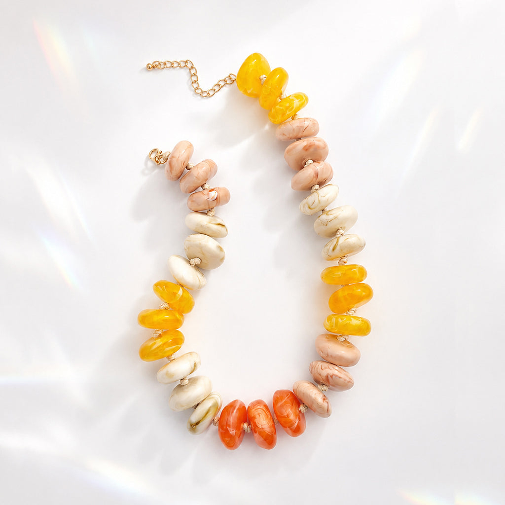 Oversized Marbled Resin Bead Statement Necklace - Color_11
