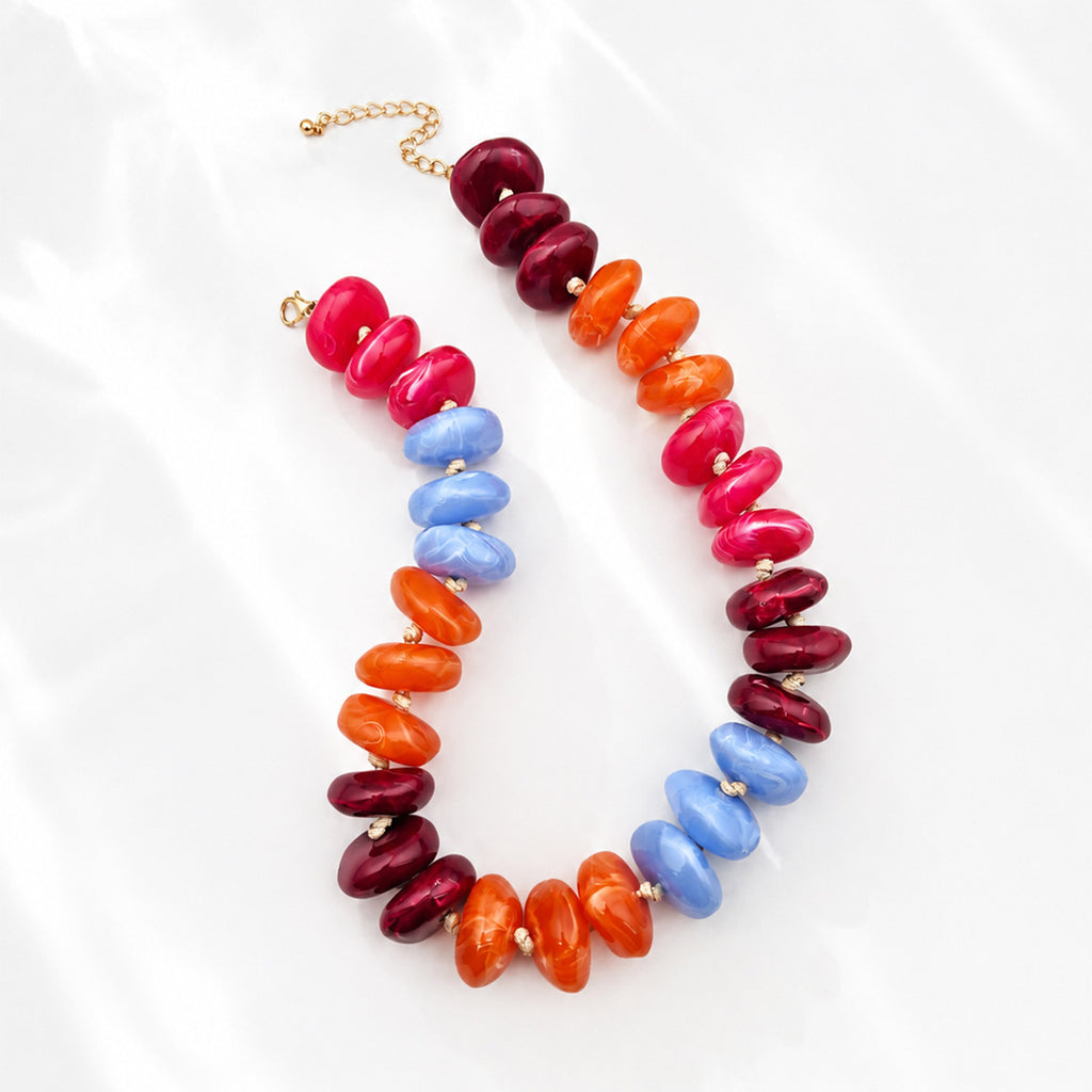 Oversized Marbled Resin Bead Statement Necklace - Color_12