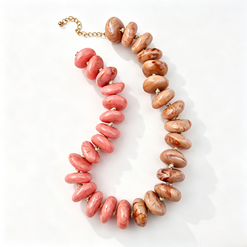 Oversized Marbled Resin Bead Statement Necklace - Color_16