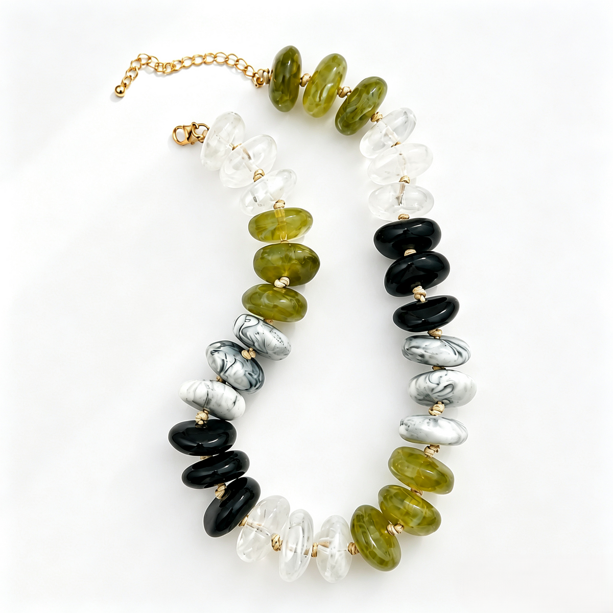 Oversized Marbled Resin Bead Statement Necklace - Color_17