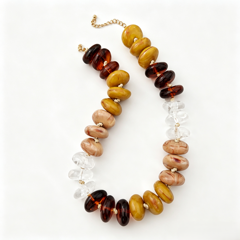 Oversized Marbled Resin Bead Statement Necklace - Color_18
