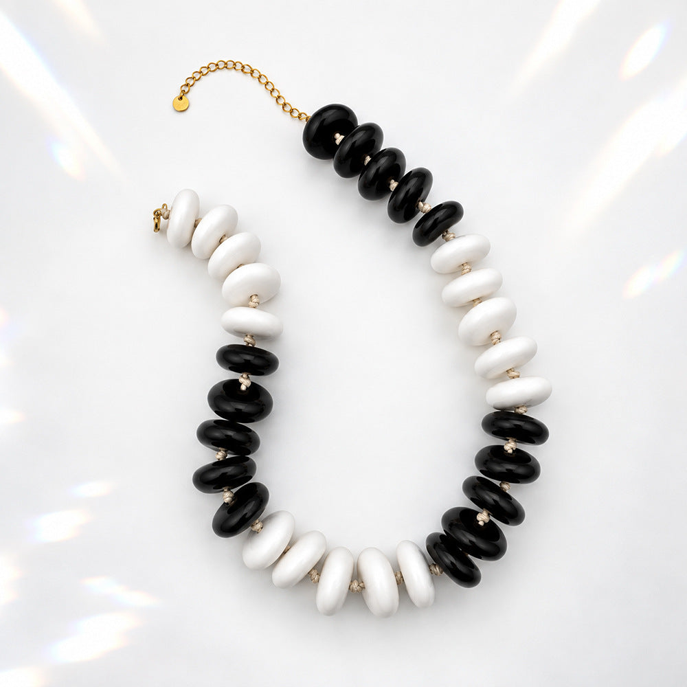 Oversized Marbled Resin Bead Statement Necklace - Color_20