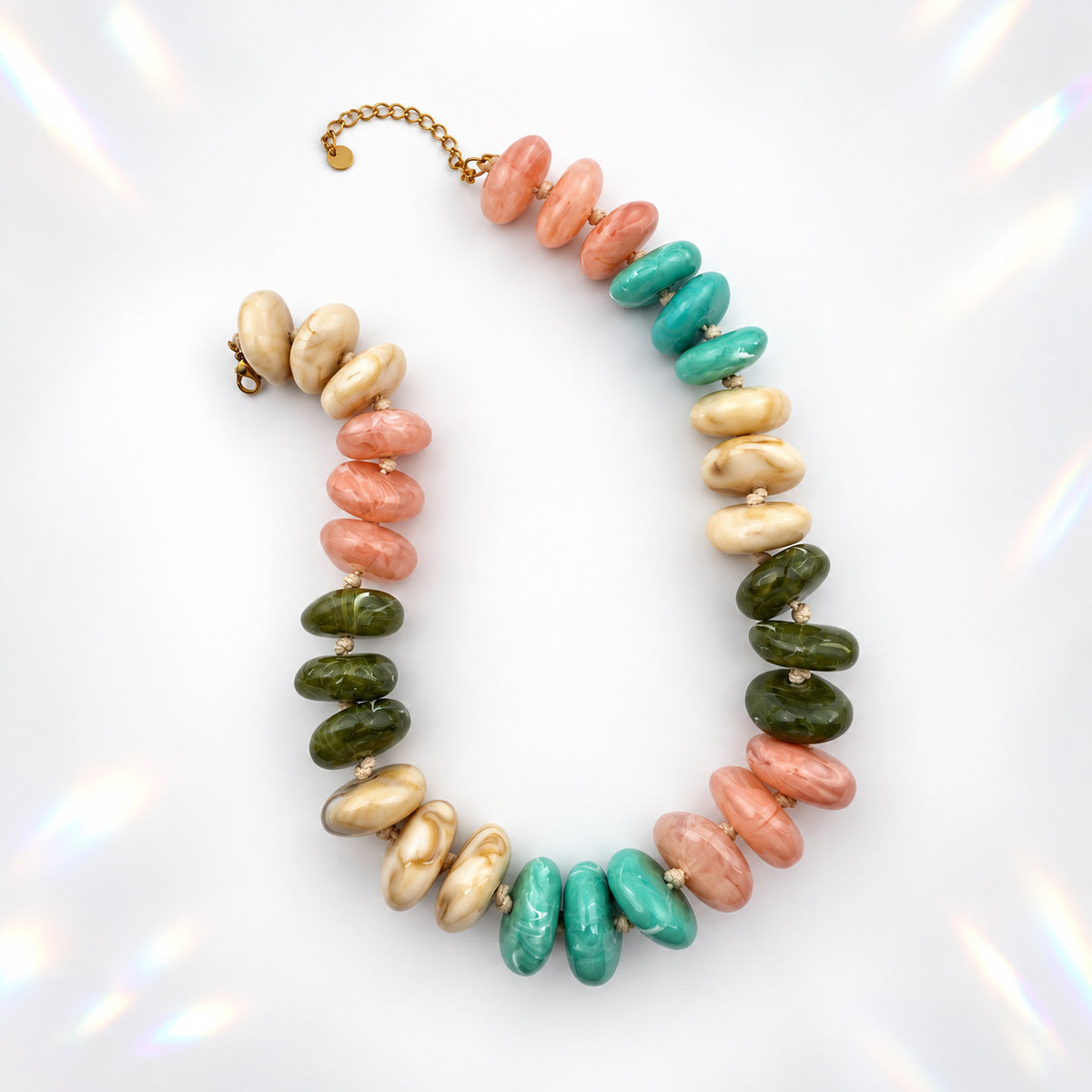 Oversized Marbled Resin Bead Statement Necklace - Color_21