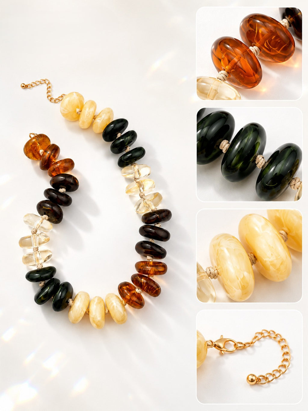 Oversized Marbled Resin Bead Statement Necklace