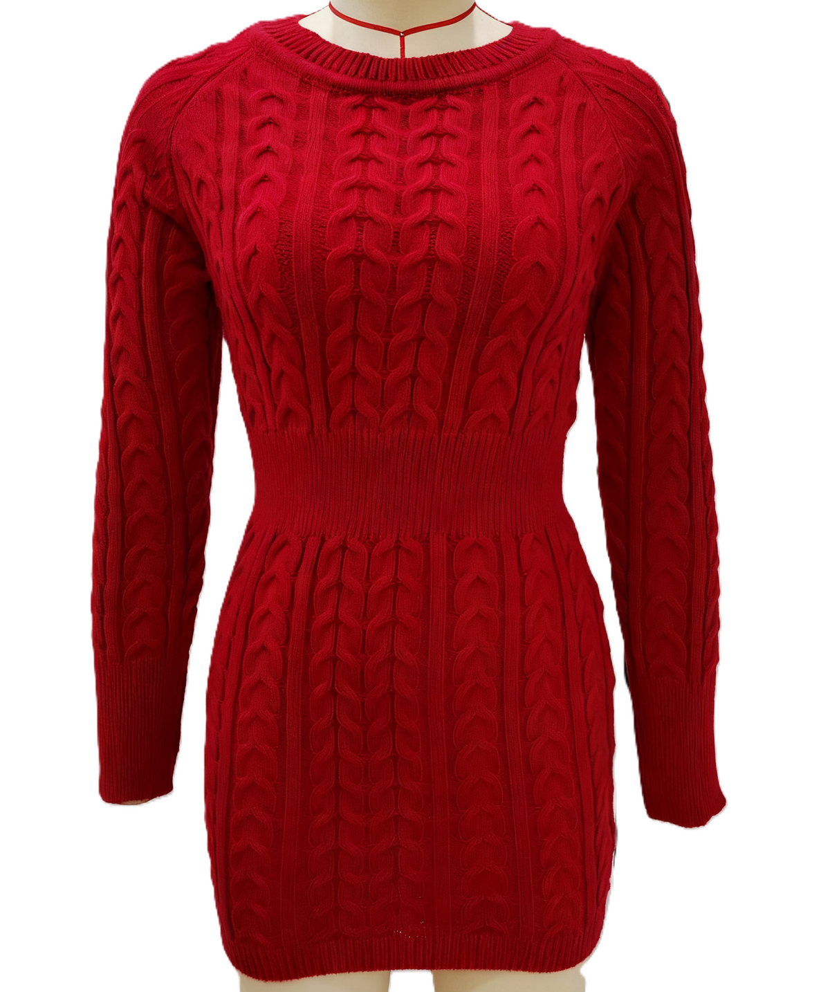 Cable Knit Bodycon Mini Sweater Dress - Red