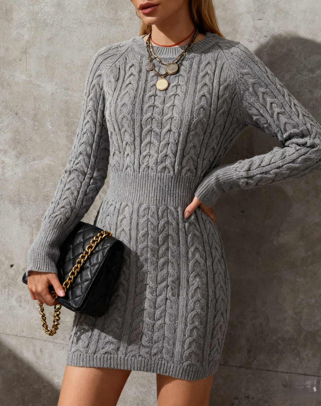 Cable Knit Bodycon Mini Sweater Dress