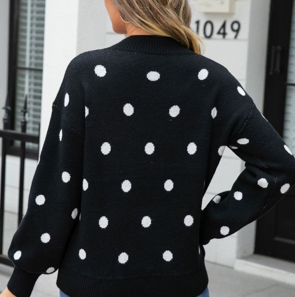 Polka Dot Balloon Sleeve Knit Jumper - Black - 3