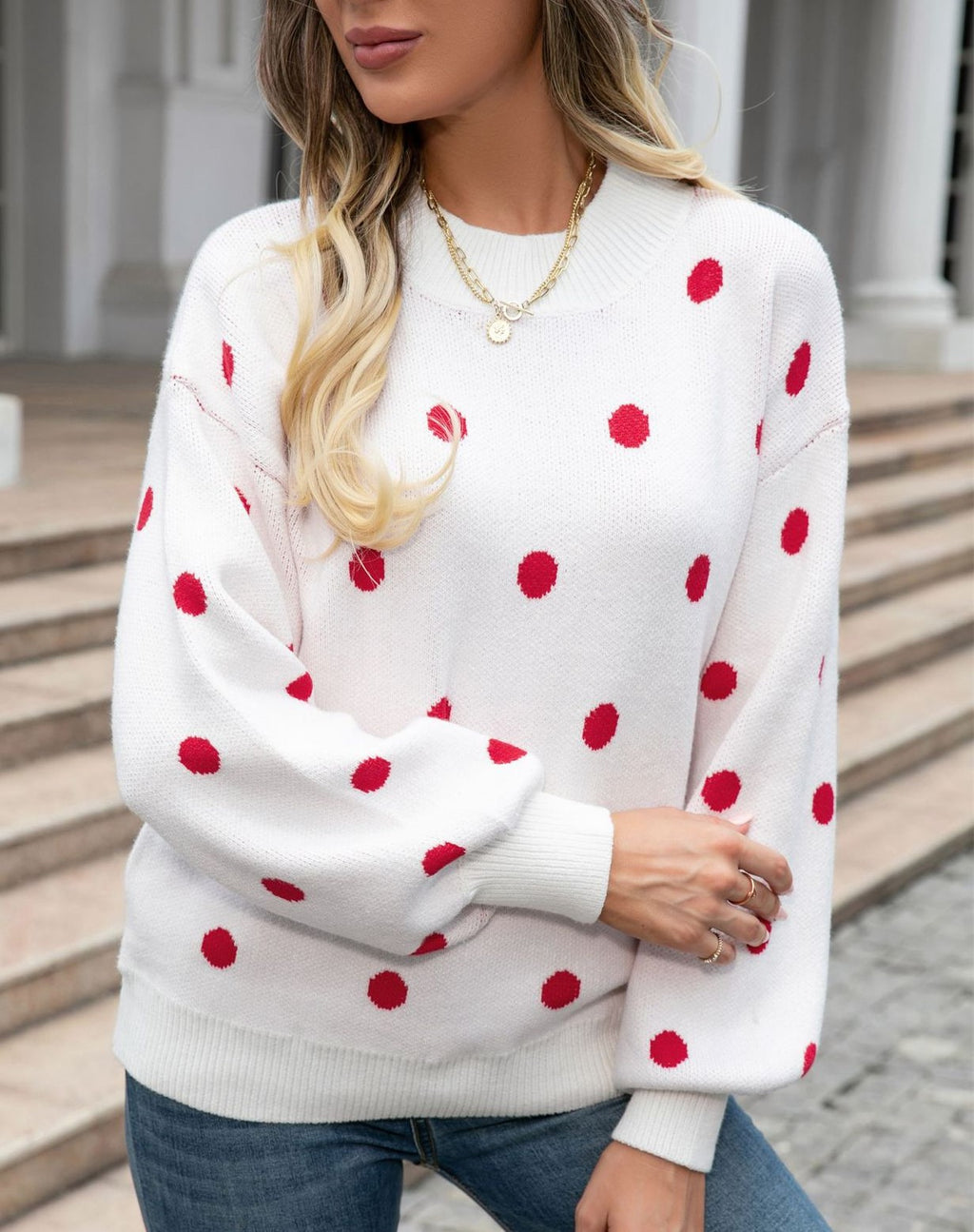 Polka Dot Balloon Sleeve Knit Jumper - view 1